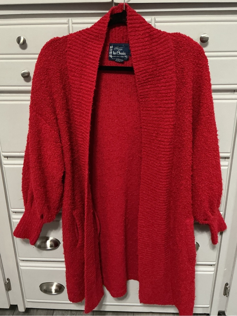 Vintage Open Front Red Boucle Cardigan Monto Por Le Chois L